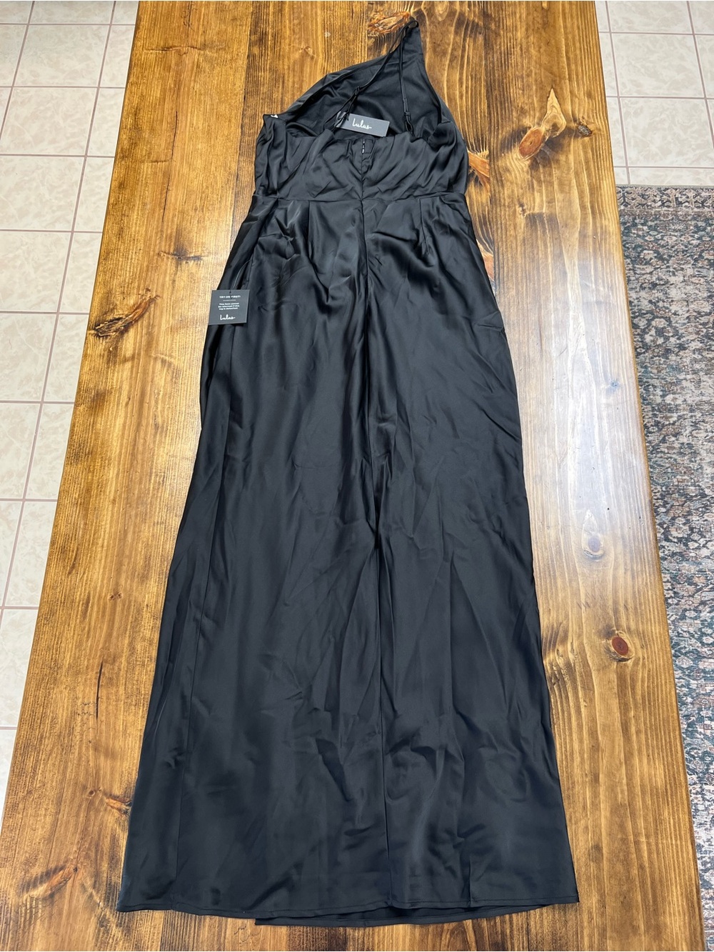Lulus Signature Elegance Black Satin One-Shoulder Maxi Dress Size XL NWT - Picture 12 of 14